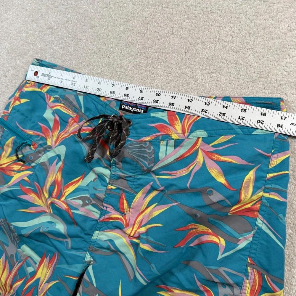Patagonia‎ Board Shorts Mens 34 Teal Floral Bird of Paradise Swim Trunks Surf
